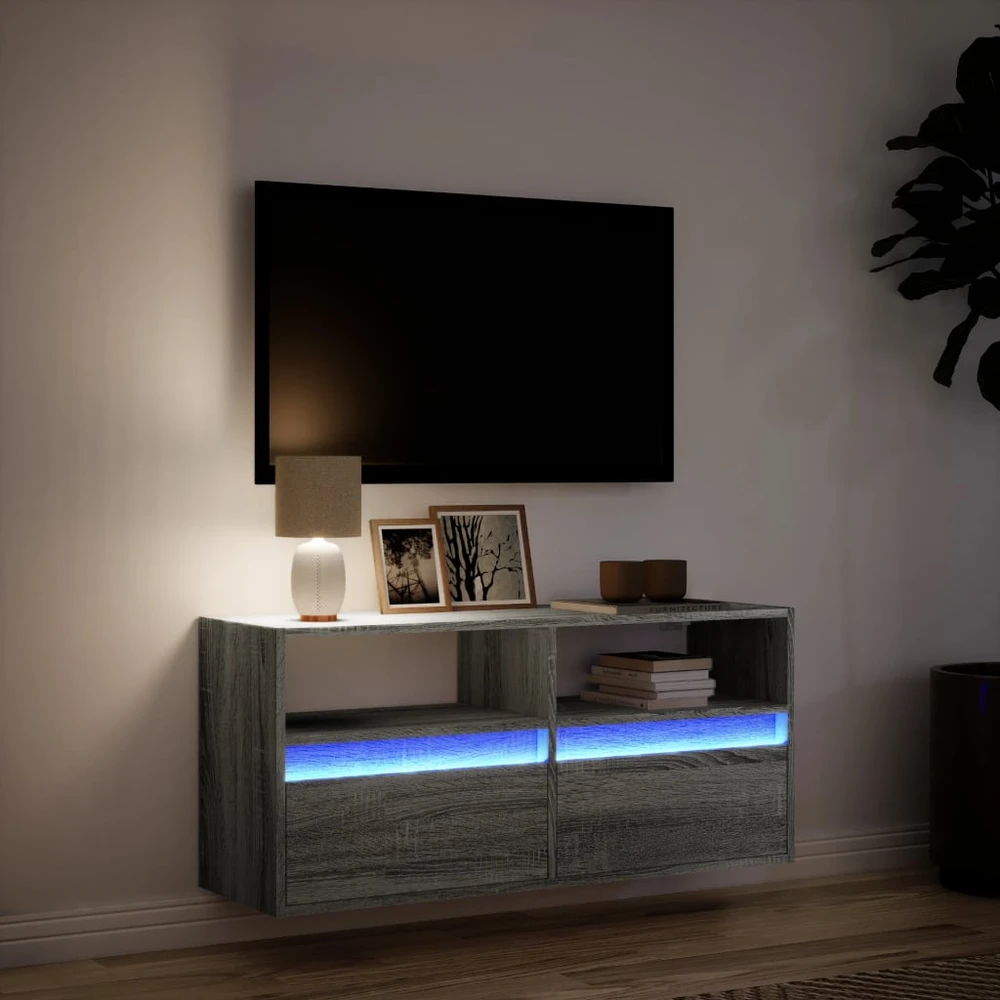 TV staliukas Sieninė TV spintelė su LED lemputėmis, pilka, 100x31x45cm