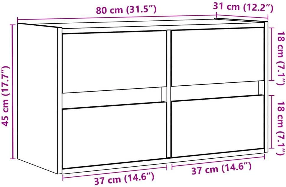 TV staliukas Sieninė TV spintelė su LED lemputėmis, pilka ąžuolo, 80x31x45cm