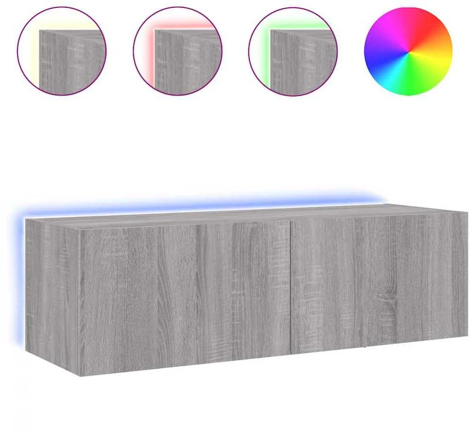 TV staliukas Sieninė TV spintelė su LED lemputėmis, pilka, 100x35x31cm