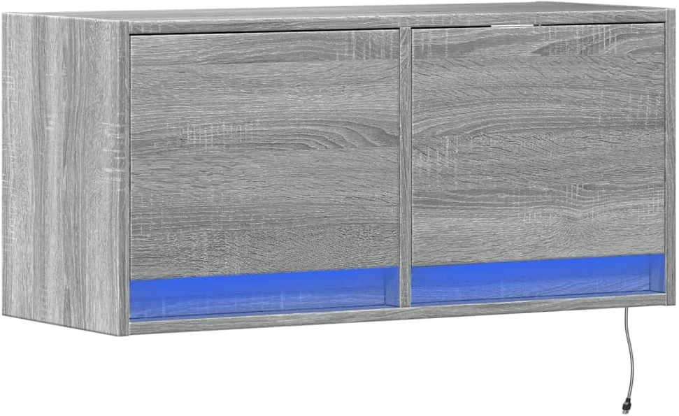 TV staliukas Sieninė TV spintelė su LED lemputėmis, pilka, 80x31x35cm