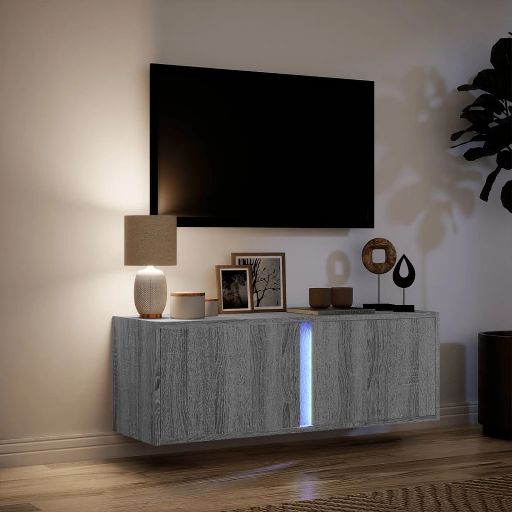TV staliukas Sieninė TV spintelė su LED lemputėmis, pilka, 100x31x35cm