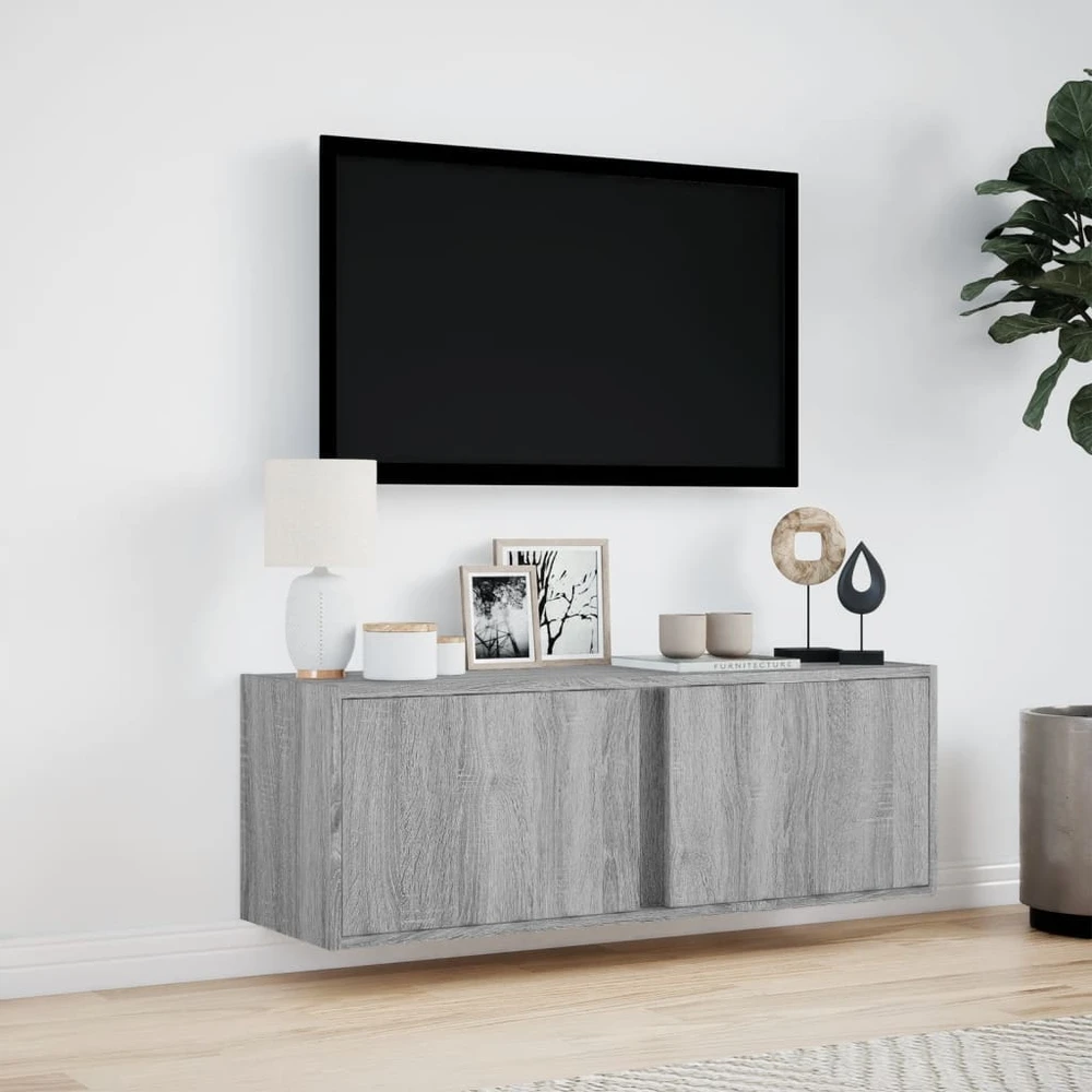 TV staliukas Sieninė TV spintelė su LED lemputėmis, pilka, 100x31x35cm