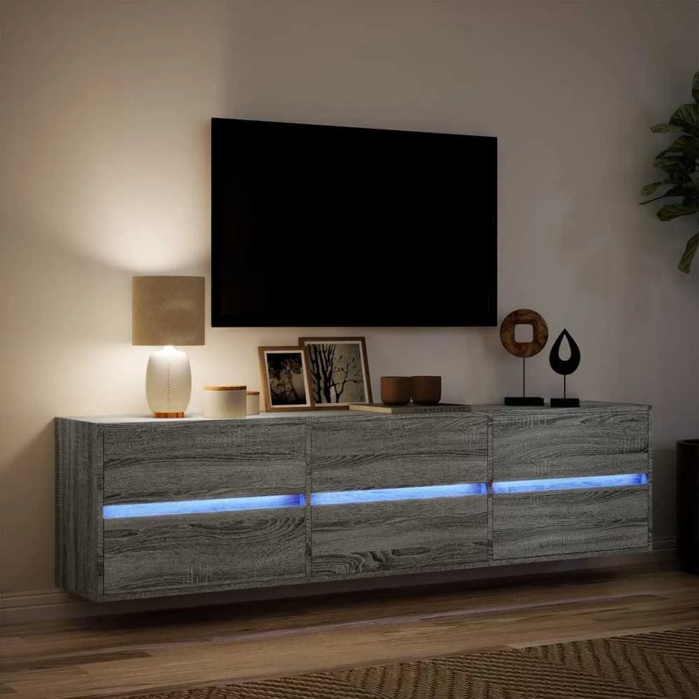 TV staliukas Sieninė TV spintelė su LED lemputėmis, pilka, 180x31x45cm