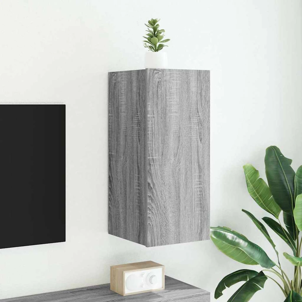 TV staliukas Sieninė TV spintelė su LED lemputėmis, pilka, 30,5x35x70cm