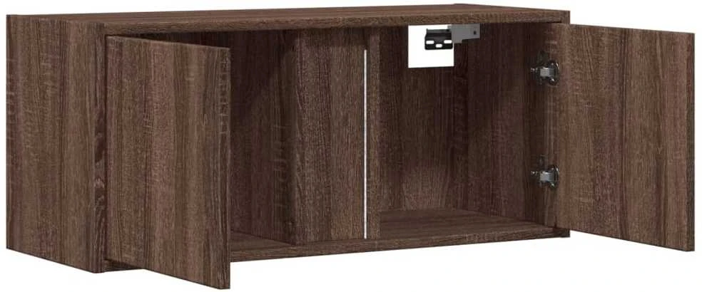TV staliukas Sieninė TV spintelė su LED lemputėmis, ruda ąžuolo, 80x31x35cm