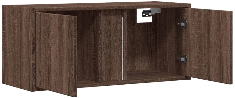 TV staliukas Sieninė TV spintelė su LED lemputėmis, ruda ąžuolo, 80x31x35cm