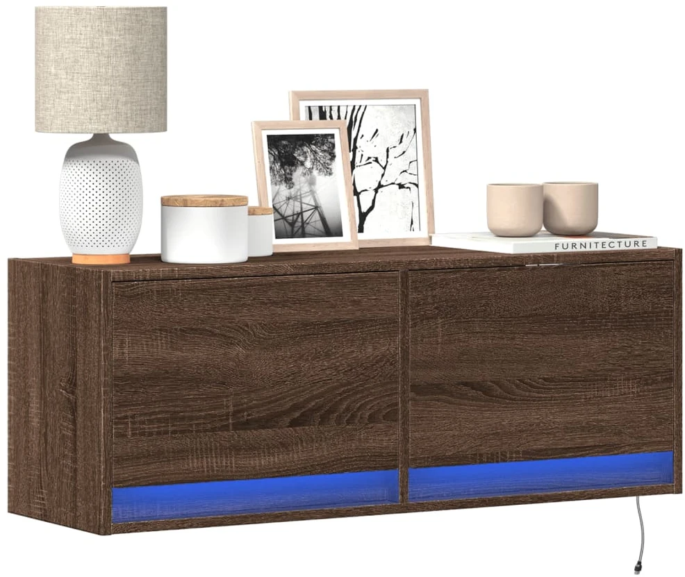 TV staliukas Sieninė TV spintelė su LED lemputėmis, ruda ąžuolo, 100x31x35cm