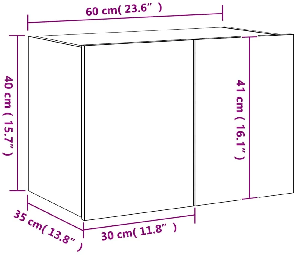 TV staliukas Sieninė TV spintelė su LED lemputėmis, ruda ąžuolo, 60x35x41cm
