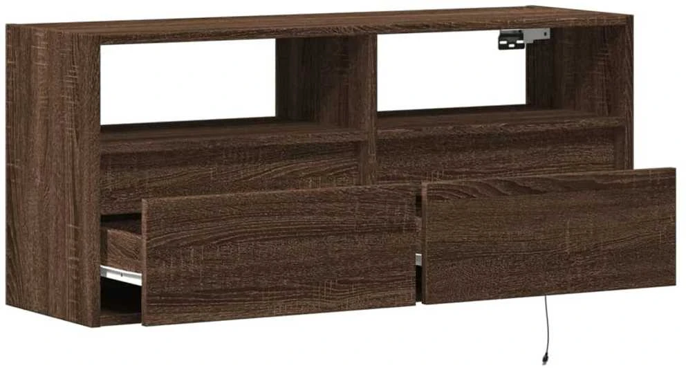 TV staliukas Sieninė TV spintelė su LED lemputėmis, ruda ąžuolo, 100x31x45cm