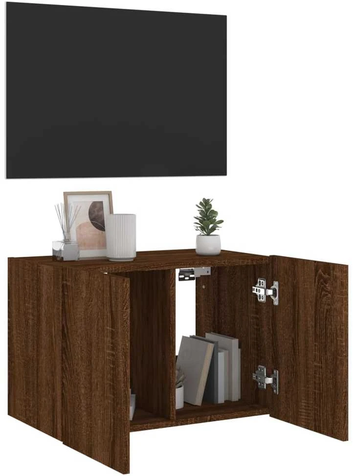 TV staliukas Sieninė TV spintelė su LED lemputėmis, ruda ąžuolo, 60x35x41cm