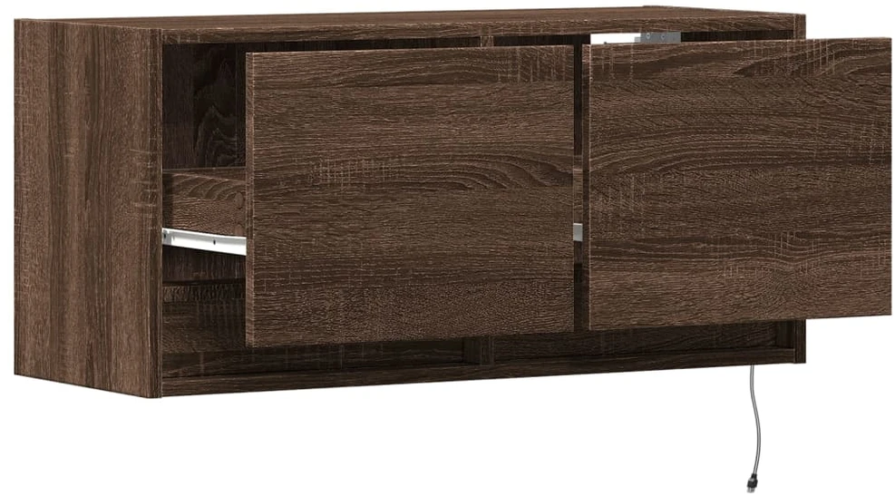 TV staliukas Sieninė TV spintelė su LED lemputėmis, ruda ąžuolo, 80x31x35cm