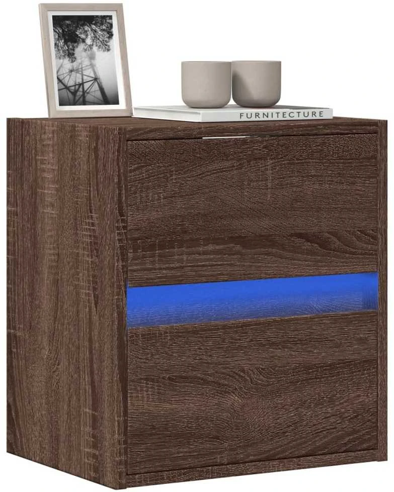 TV staliukas Sieninė TV spintelė su LED lemputėmis, ruda ąžuolo, 41x31x45cm
