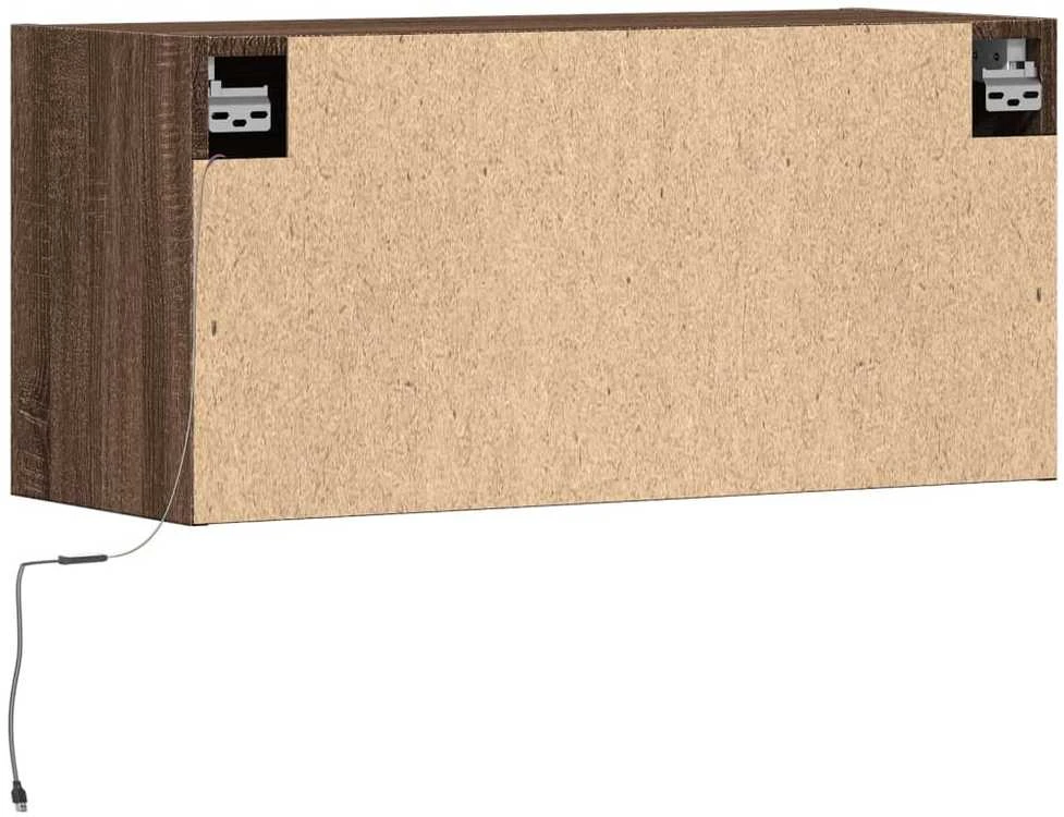 TV staliukas Sieninė TV spintelė su LED lemputėmis, ruda ąžuolo, 80x31x35cm