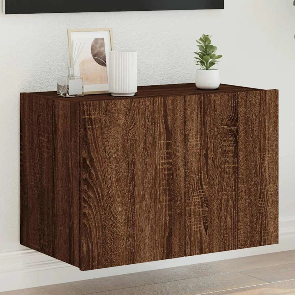 TV staliukas Sieninė TV spintelė su LED lemputėmis, ruda ąžuolo, 60x35x41cm