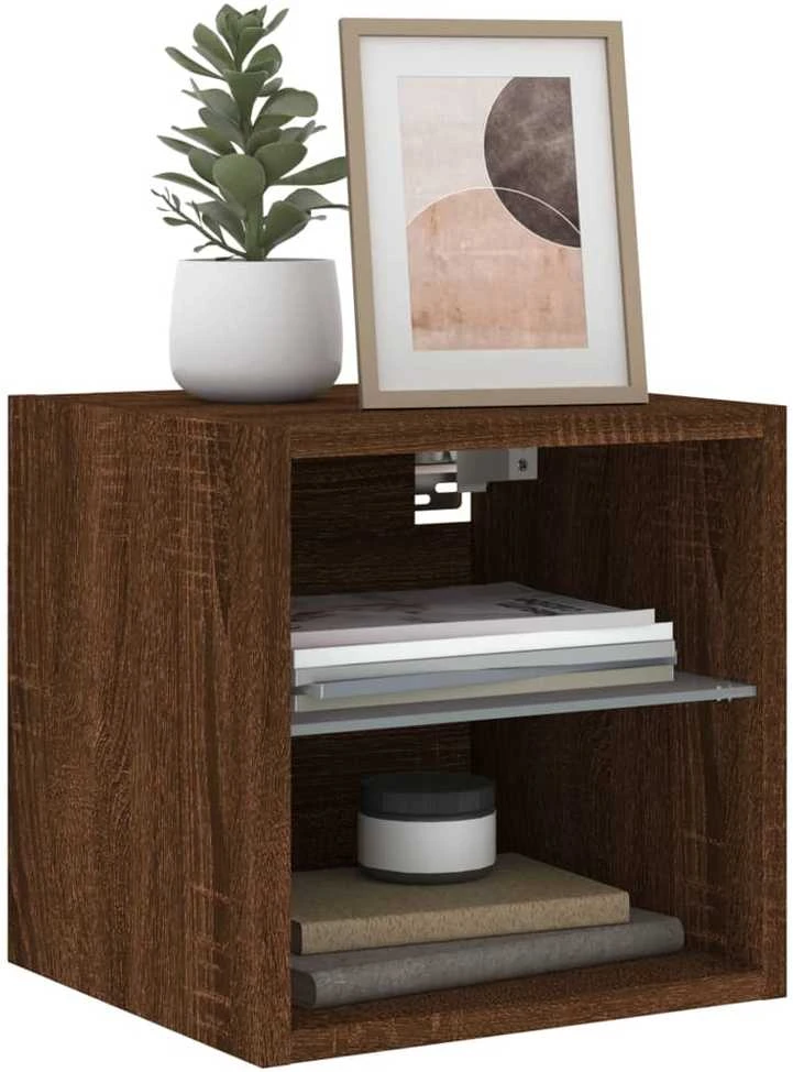 TV staliukas Sieninė TV spintelė su LED lemputėmis, ruda, 30x28,5x30cm