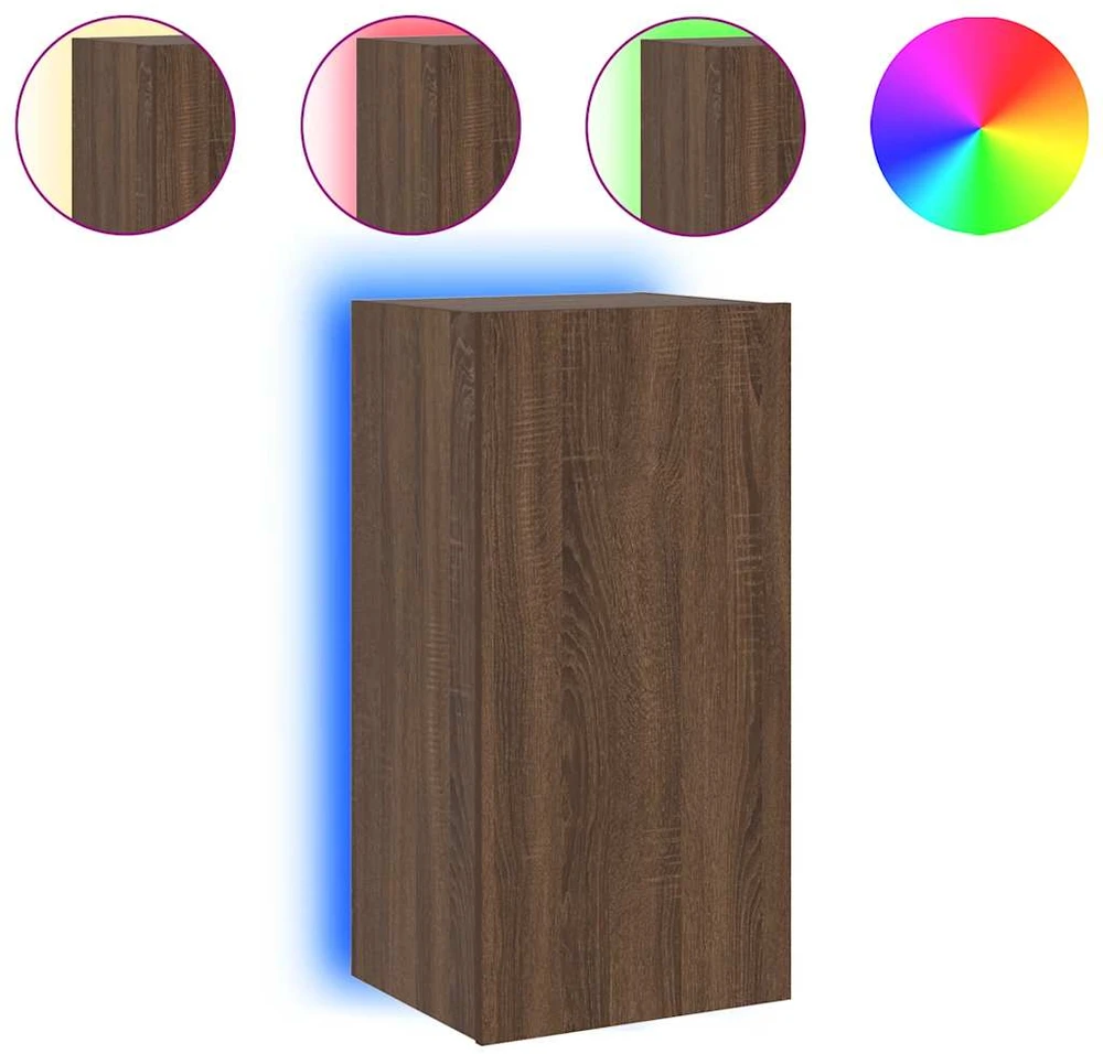 TV staliukas Sieninė TV spintelė su LED lemputėmis, ruda, 40,5x35x80cm