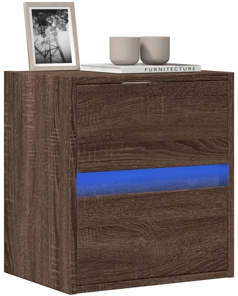 TV staliukas Sieninė TV spintelė su LED lemputėmis, ruda ąžuolo, 41x31x45cm
