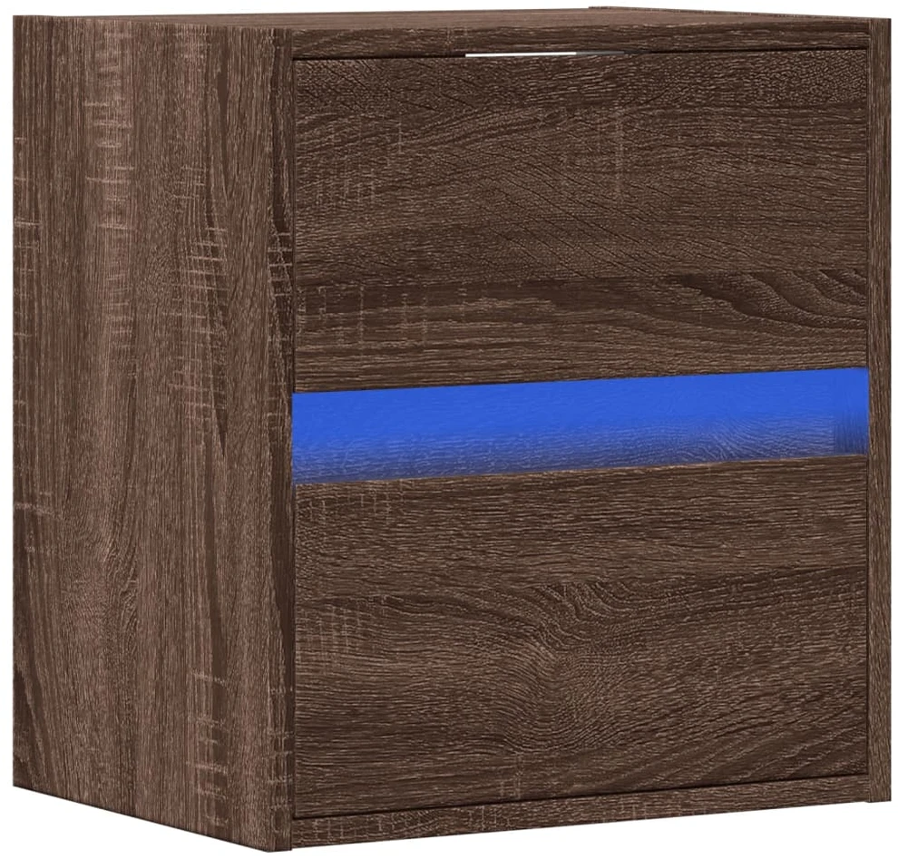 TV staliukas Sieninė TV spintelė su LED lemputėmis, ruda ąžuolo, 41x31x45cm