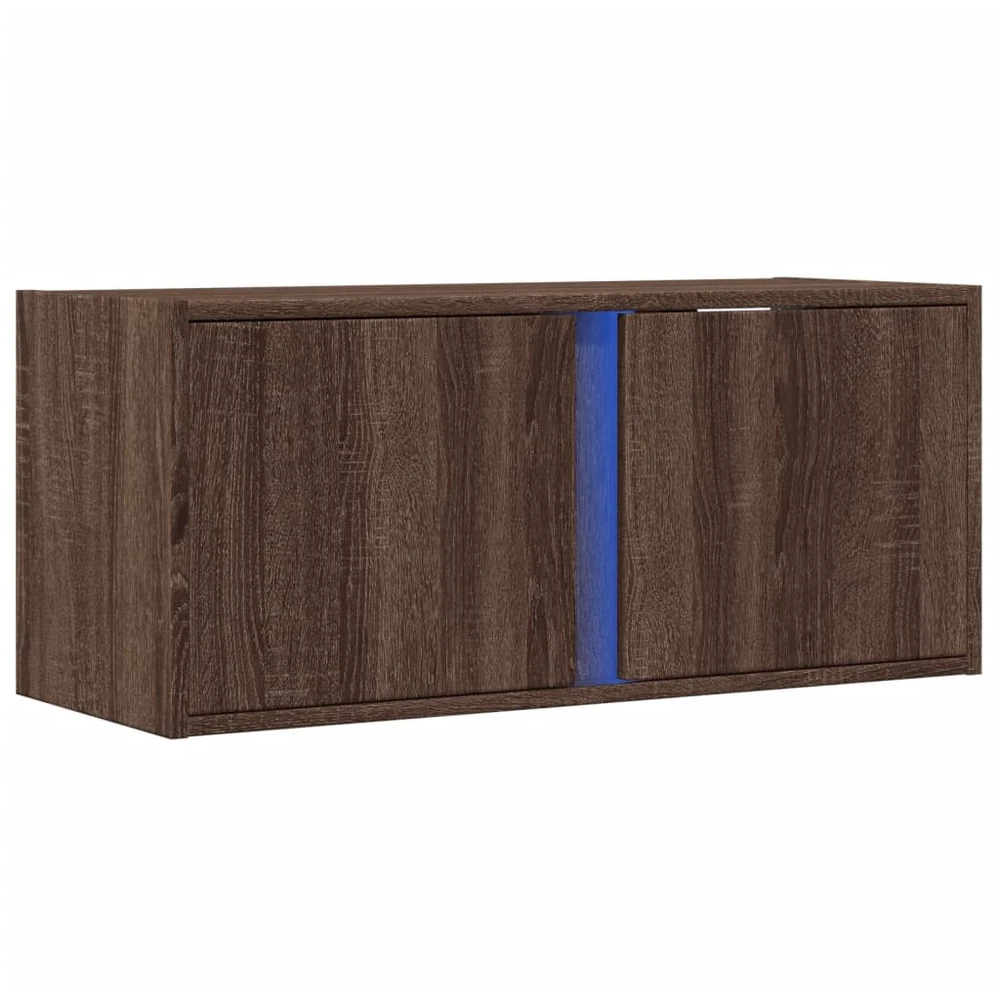 TV staliukas Sieninė TV spintelė su LED lemputėmis, ruda ąžuolo, 80x31x35cm