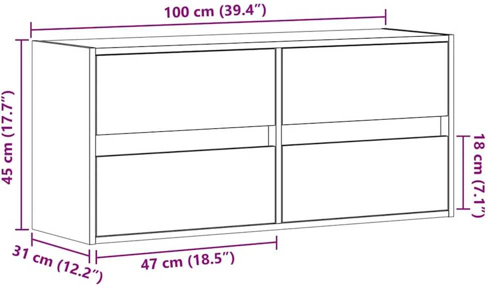 TV staliukas Sieninė TV spintelė su LED lemputėmis, ruda ąžuolo, 100x31x45cm