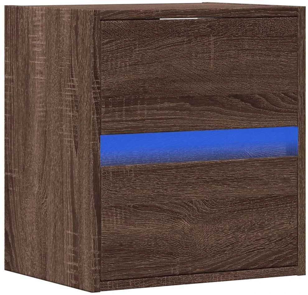 TV staliukas Sieninė TV spintelė su LED lemputėmis, ruda ąžuolo, 41x31x45cm