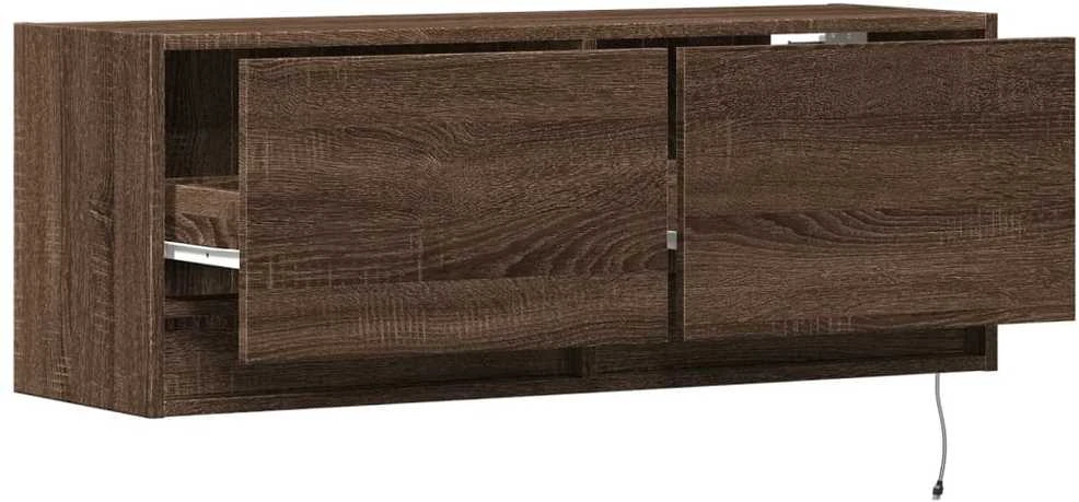 TV staliukas Sieninė TV spintelė su LED lemputėmis, ruda ąžuolo, 100x31x35cm