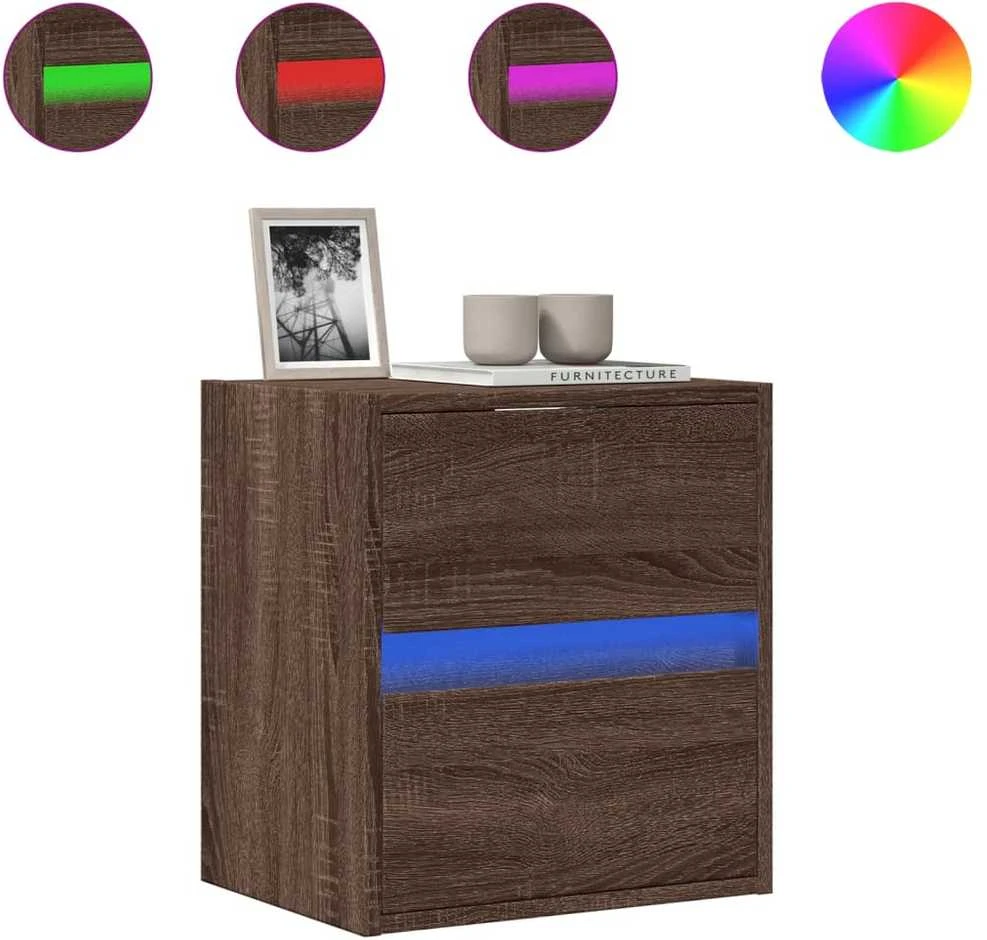 TV staliukas Sieninė TV spintelė su LED lemputėmis, ruda ąžuolo, 41x31x45cm