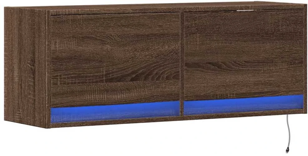 TV staliukas Sieninė TV spintelė su LED lemputėmis, ruda ąžuolo, 100x31x35cm
