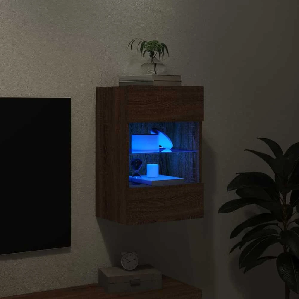 TV staliukas Sieninė TV spintelė su LED lemputėmis, ruda, 40x30x60,5cm