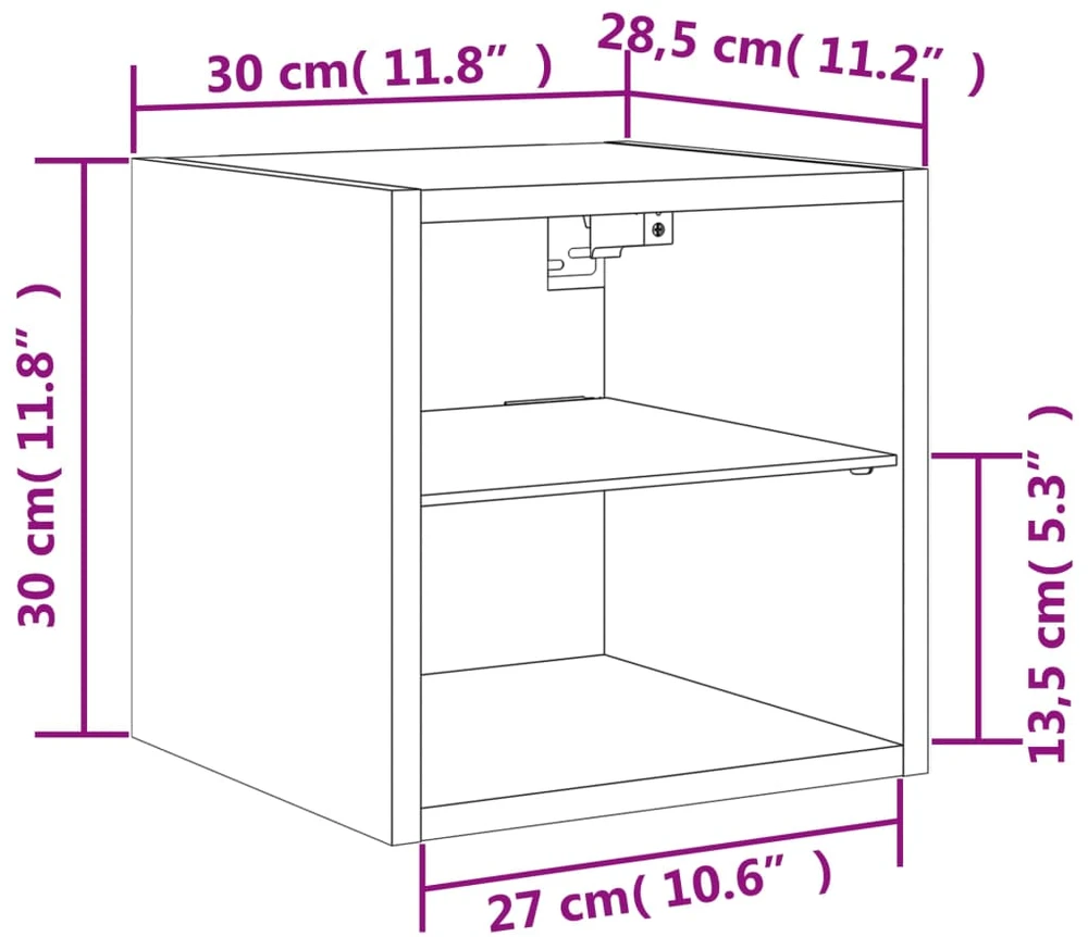 TV staliukas Sieninė TV spintelė su LED lemputėmis, ruda, 30x28,5x30cm