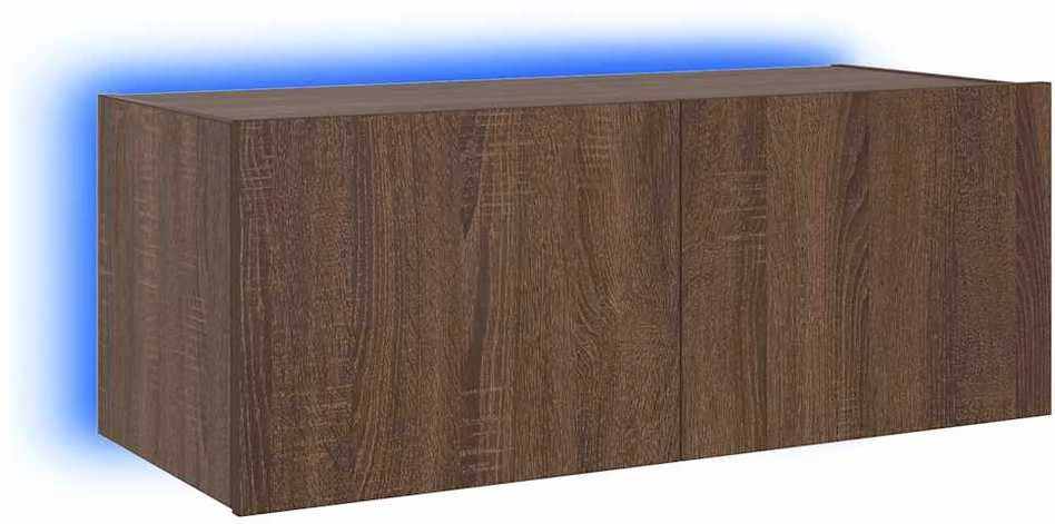TV staliukas Sieninė TV spintelė su LED lemputėmis, ruda ąžuolo, 80x35x31cm