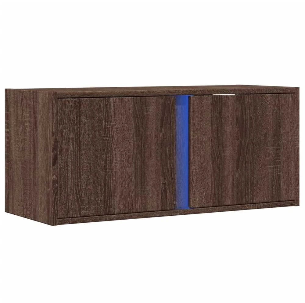 TV staliukas Sieninė TV spintelė su LED lemputėmis, ruda ąžuolo, 80x31x35cm
