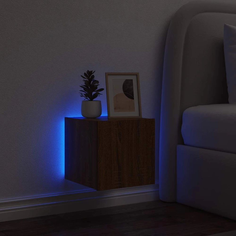 TV staliukas Sieninė TV spintelė su LED lemputėmis, ruda, 30,5x35x30cm