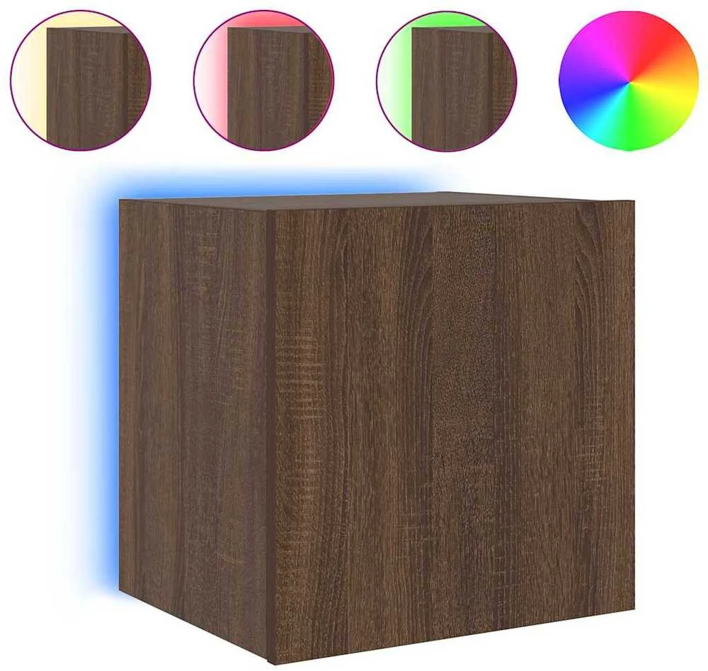 TV staliukas Sieninė TV spintelė su LED lemputėmis, ruda, 40,5x35x40cm