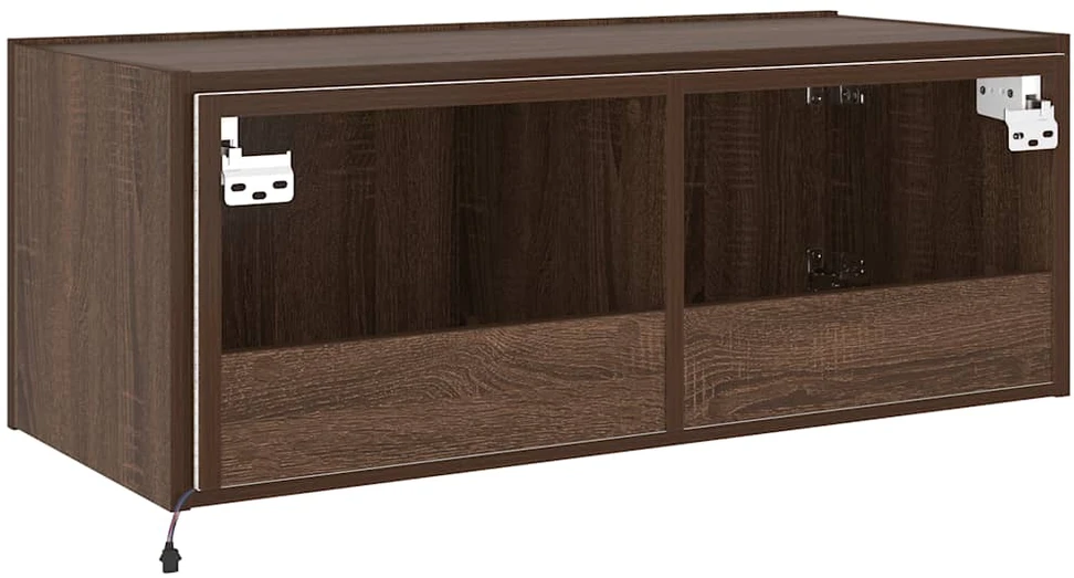 TV staliukas Sieninė TV spintelė su LED lemputėmis, ruda ąžuolo, 80x35x31cm