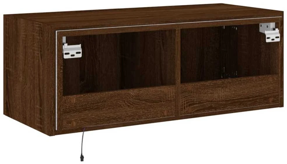 TV staliukas Sieninė TV spintelė su LED lemputėmis, ruda ąžuolo, 80x35x31cm