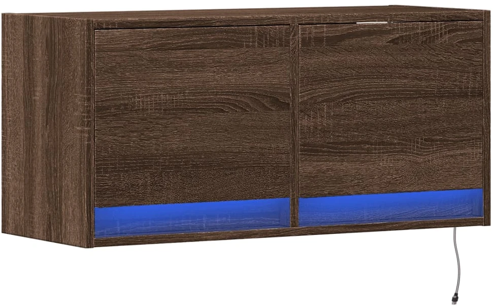 TV staliukas Sieninė TV spintelė su LED lemputėmis, ruda ąžuolo, 80x31x35cm