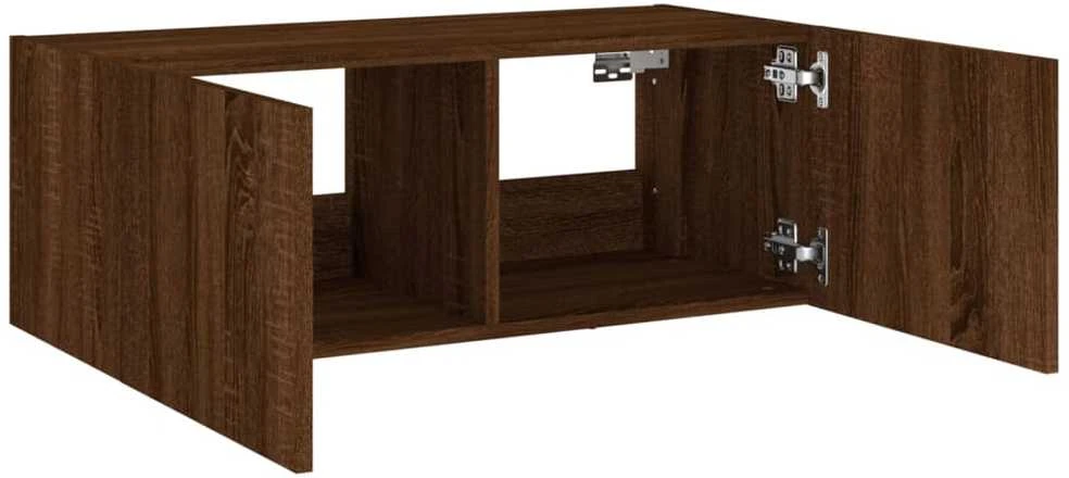 TV staliukas Sieninė TV spintelė su LED lemputėmis, ruda ąžuolo, 80x35x31cm