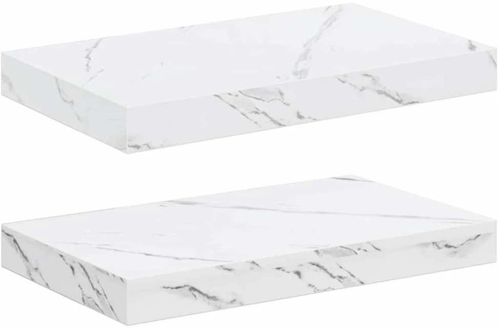 Sieninė lentyna 2 vnt. Balti marmuro 40 x 23,5 x 3,8 cm