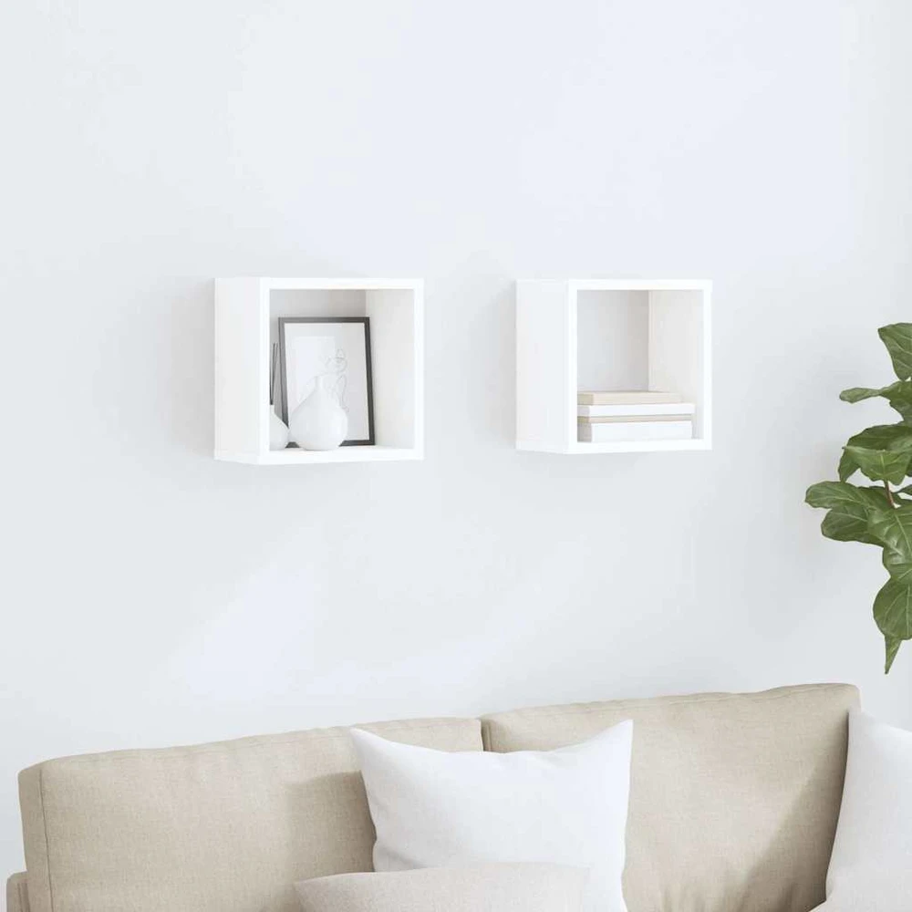 Sieninės lentynos, 2vnt., baltos, 26x15x26cm, kubo formos