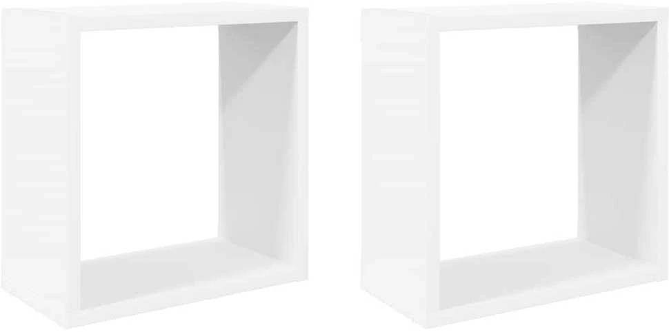 Sieninės lentynos, 2vnt., baltos, 30x15x30cm, kubo formos