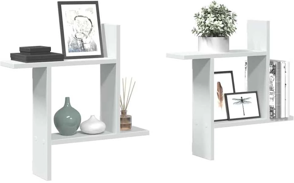 Sieninės lentynos, 2vnt., baltos, 50x12x50cm, apdirbta mediena