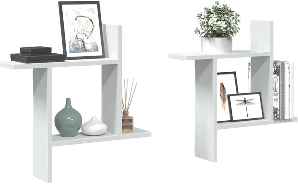 Sieninės lentynos, 2vnt., baltos, 50x12x50cm, apdirbta mediena