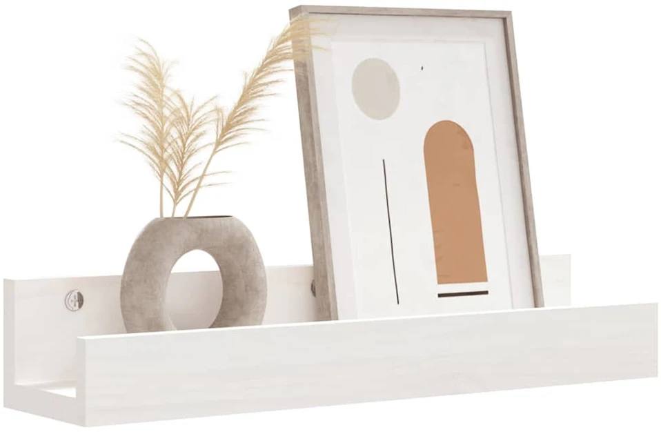 Sieninės lentynos, 2vnt., baltos, 50x12x9cm, pušies masyvas