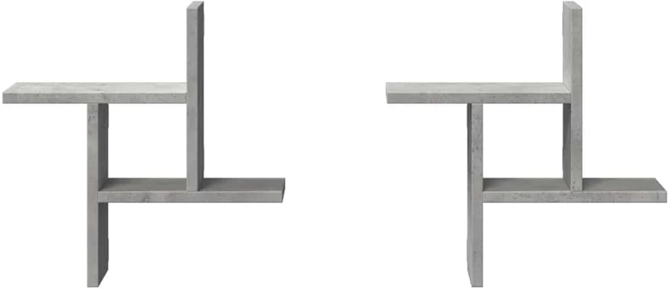 Sieninės lentynos, 2vnt., betono, 38x12x38cm, apdirbta mediena