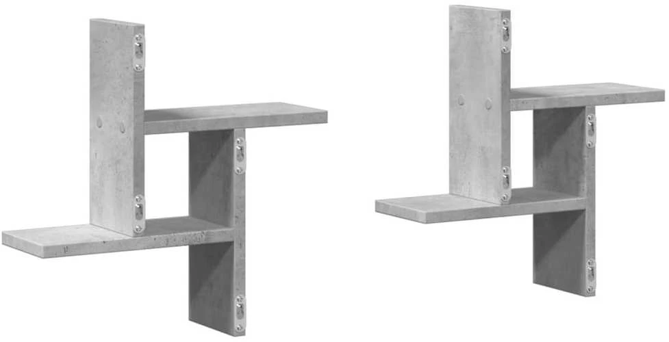 Sieninės lentynos, 2vnt., betono, 38x12x38cm, apdirbta mediena