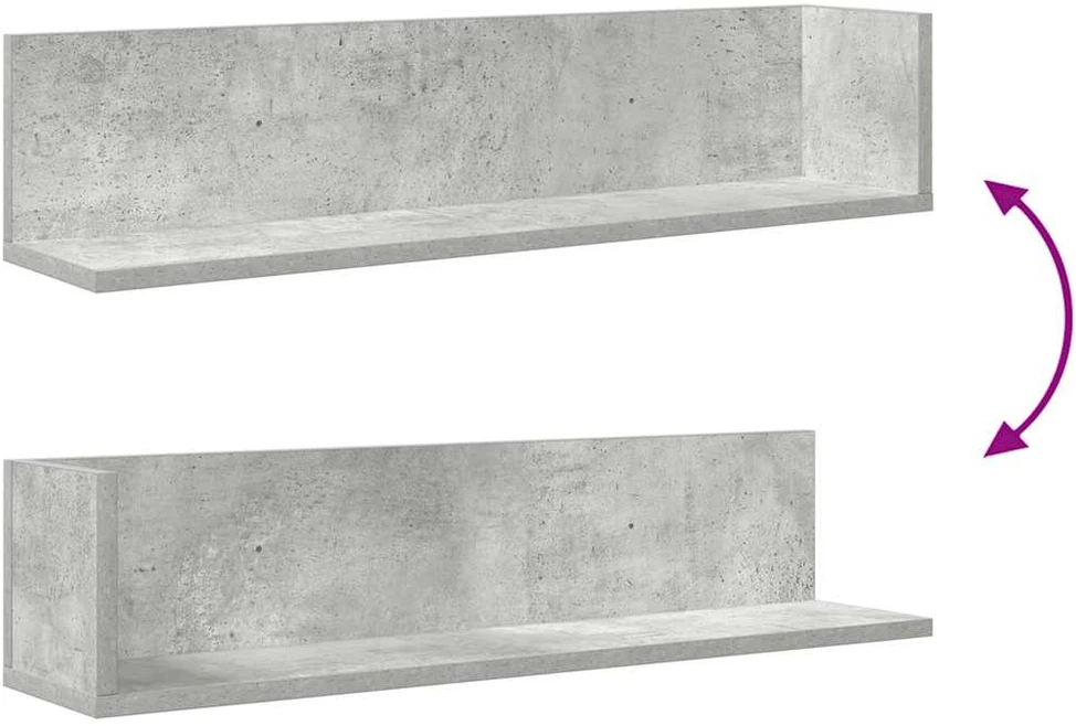 Sieninės lentynos, 2vnt., betono, 75x16,5x16,5cm, mediena