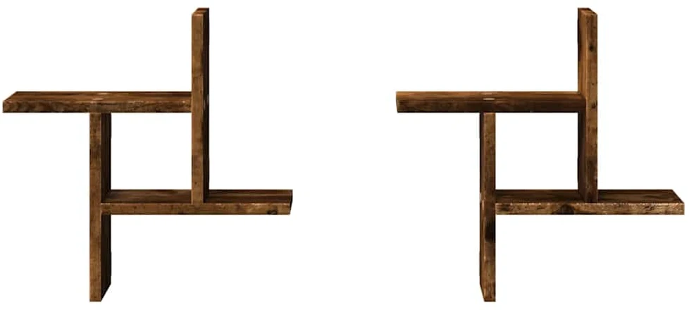 Sieninės lentynos, 2vnt., dūminės, 38x12x38cm, apdirbta mediena