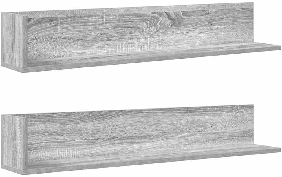 Sieninės lentynos, 2vnt., pilkos, 100x16,5x16,5cm, mediena