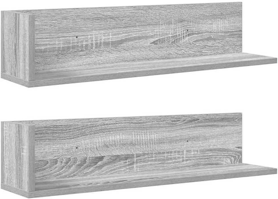 Sieninės lentynos, 2vnt., pilkos, 75x16,5x16,5cm, mediena